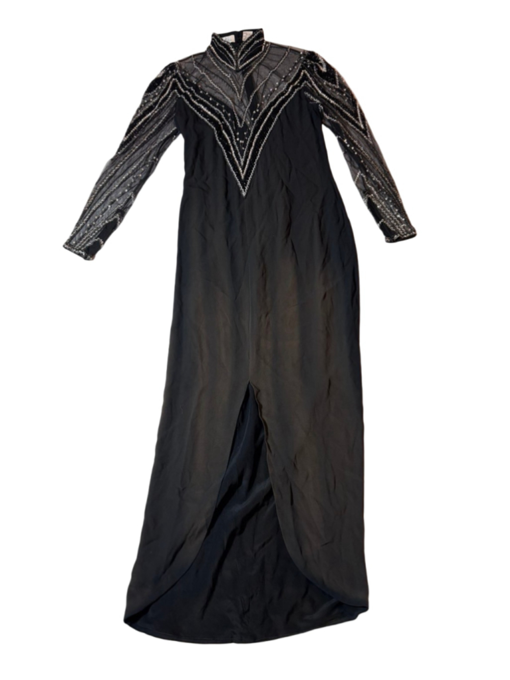 Vintage Bob Mackie Boutique Black Beaded Art Deco Maxi Gown Dress Size 6 READ